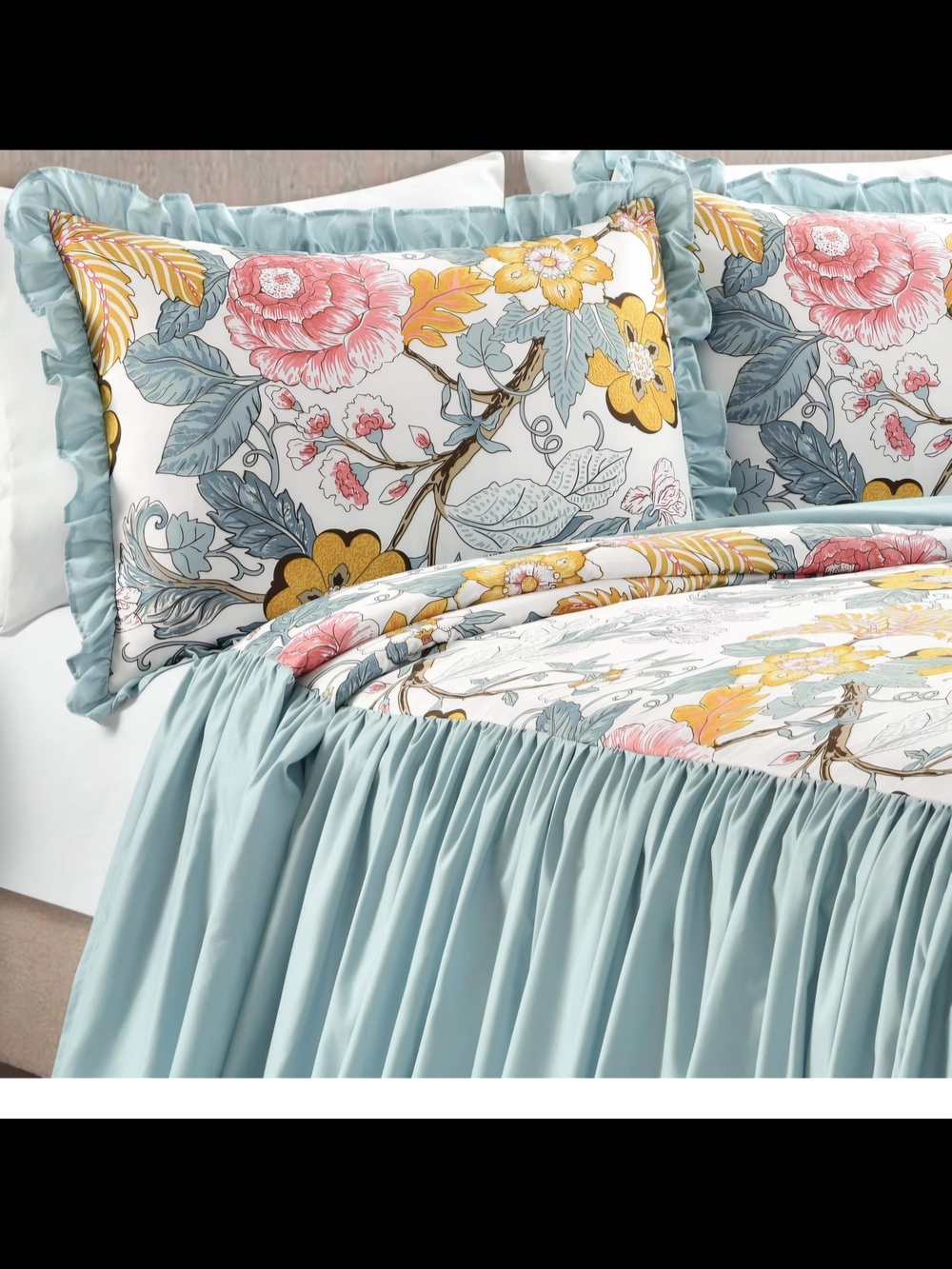 Lush Floral Ruffled Comforter,Curtain Set And Sheets - Picture 2 of 3